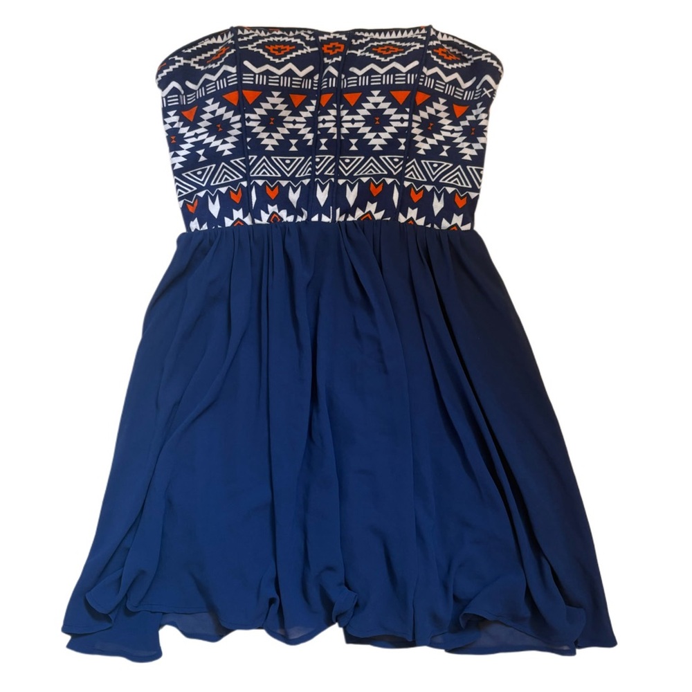 Sequin Hearts Blue Dress with Geometric Accents